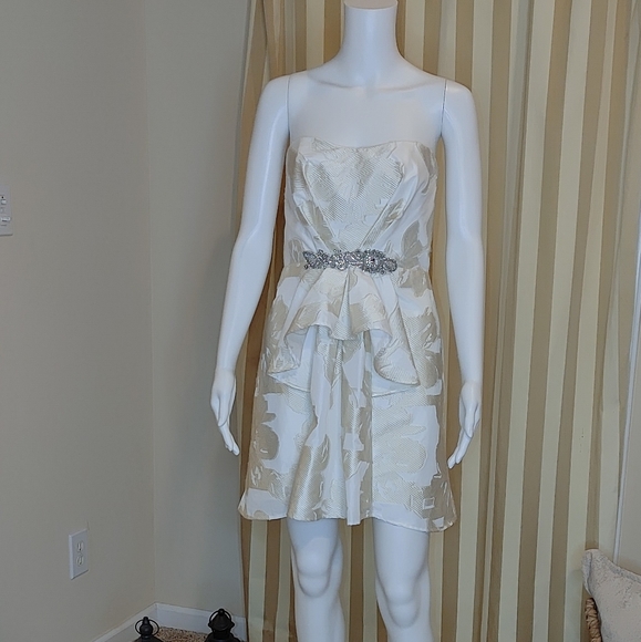 ABS STRAPLESS JEWELED BROCADE DRESS 6 - Picture 8 of 14